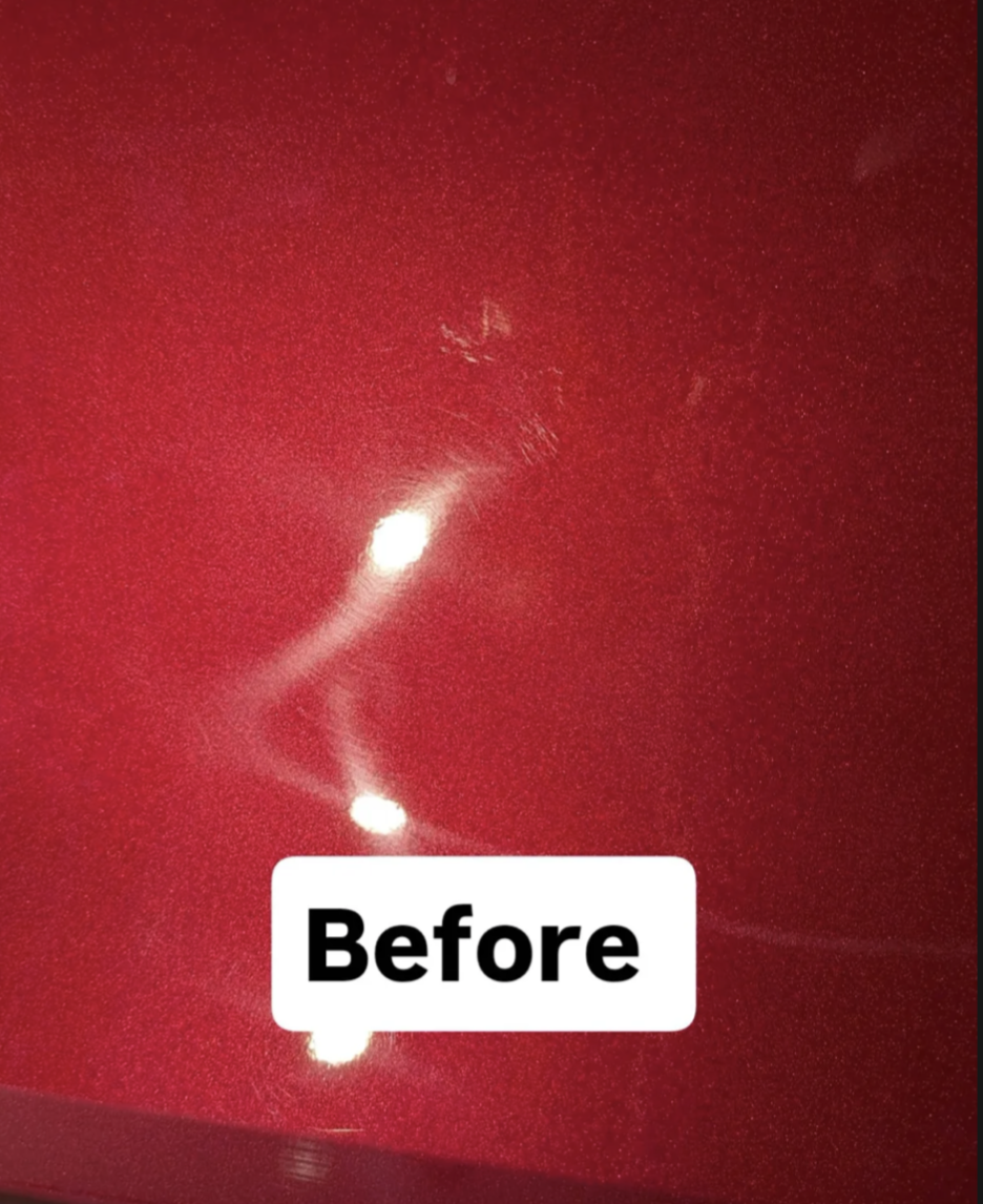 Scratched red paint — before correction