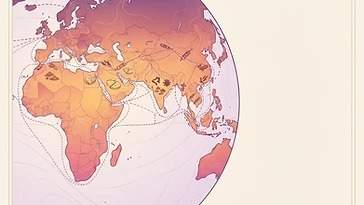 Illustration: a stylized world map with culinary routes and pita, spice and skewer markers