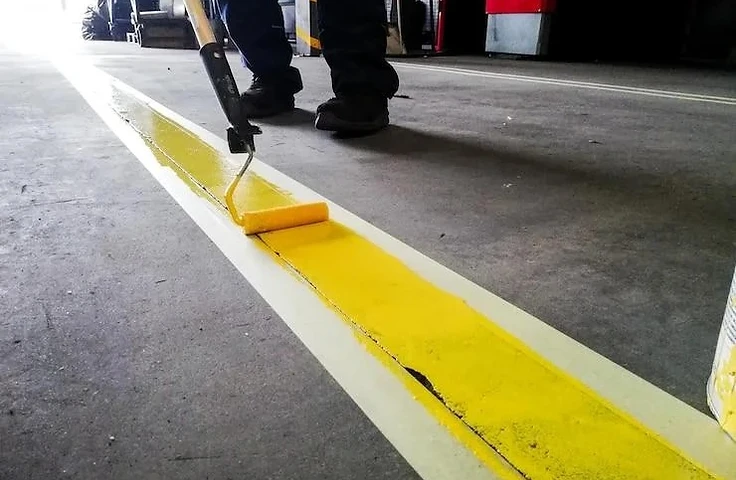 Pintor aplicando demarcação em quadra esportiva executada pela Sul Brasil