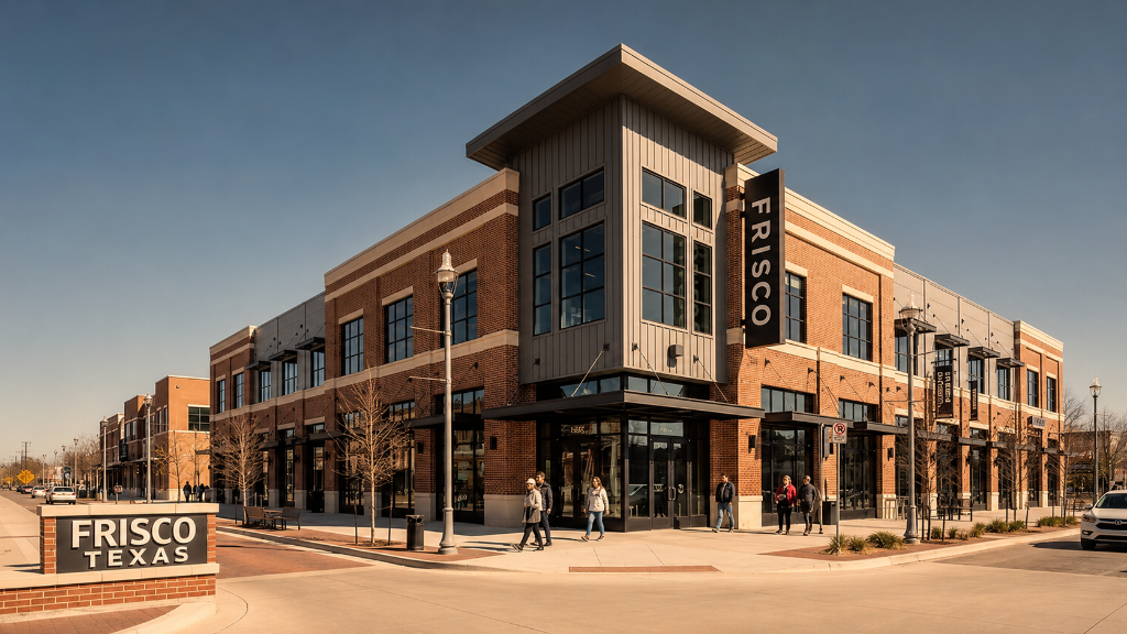 A historic downtown Frisco corner building in the Rail District