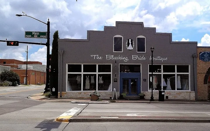 The Blushing Bride boutique storefront in the Rail District of Downtown Frisco