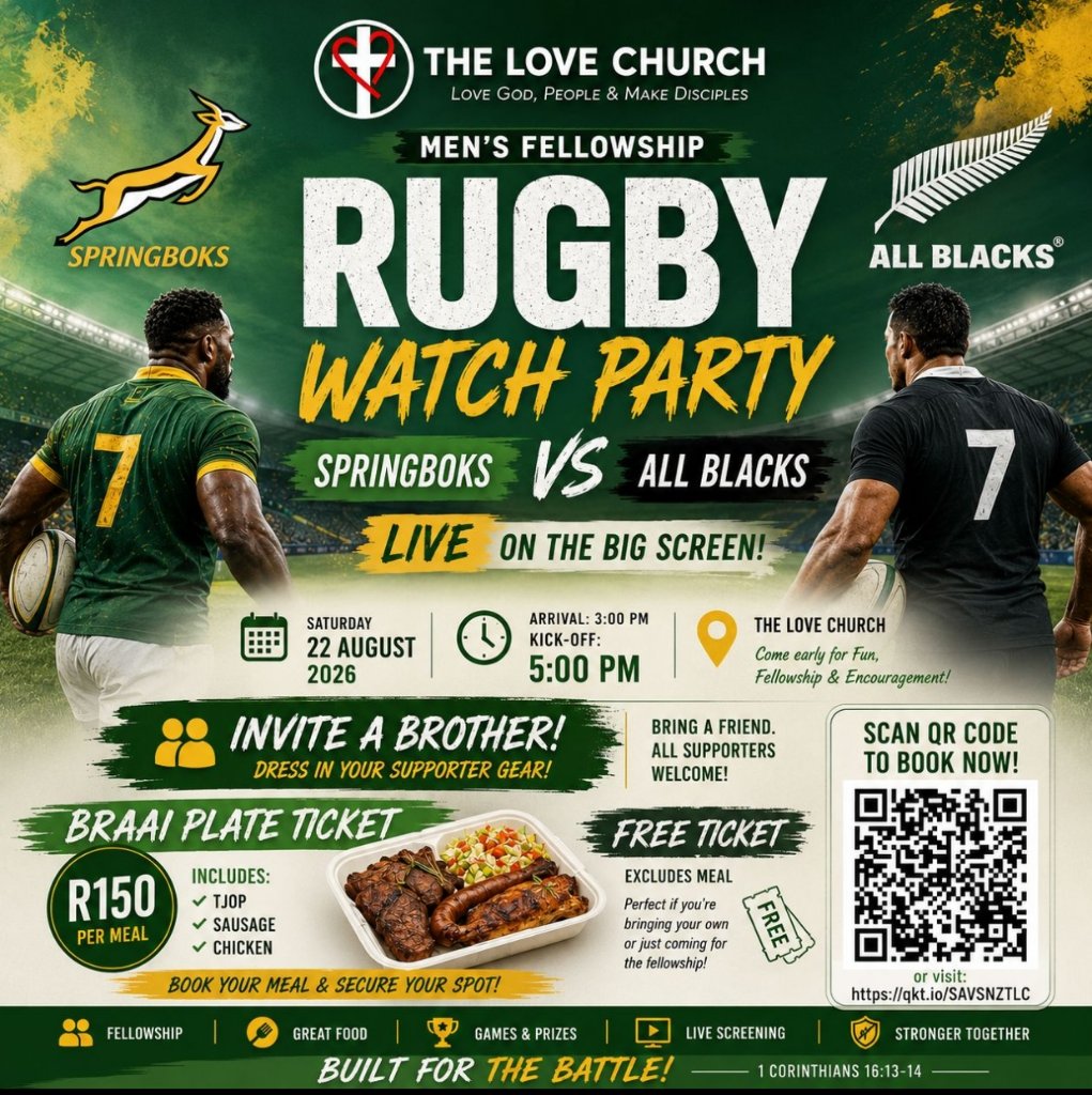 Men's Fellowship Rugby Watch Party: Springboks vs All Blacks