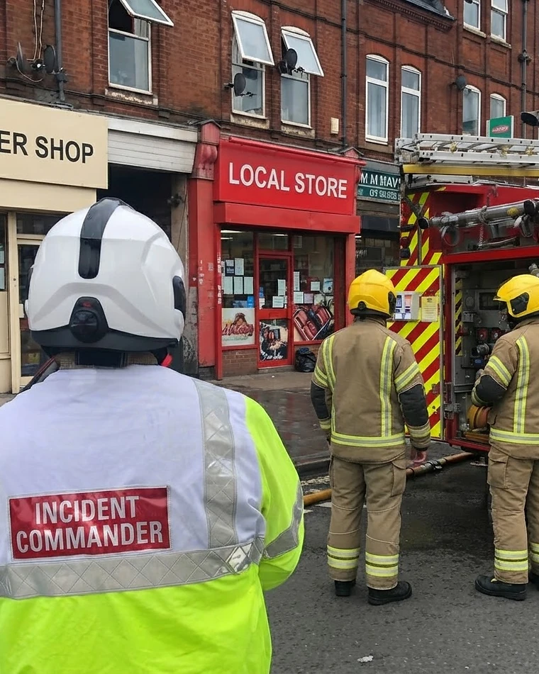UK fire crews attending an incident on a high street