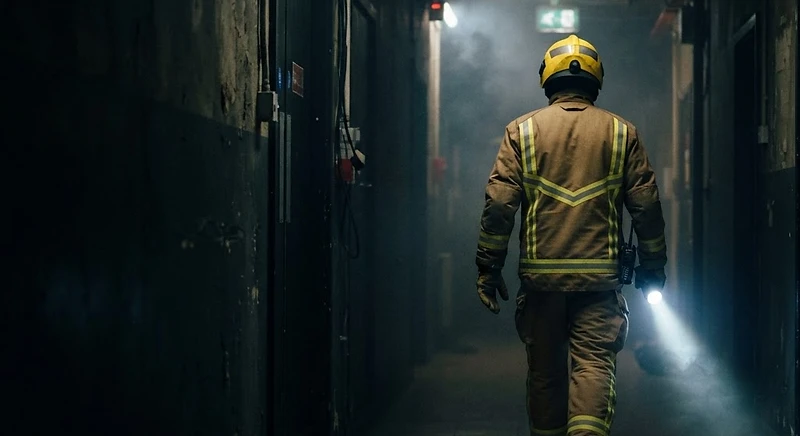 Firefighter conducting a fire safety assessment