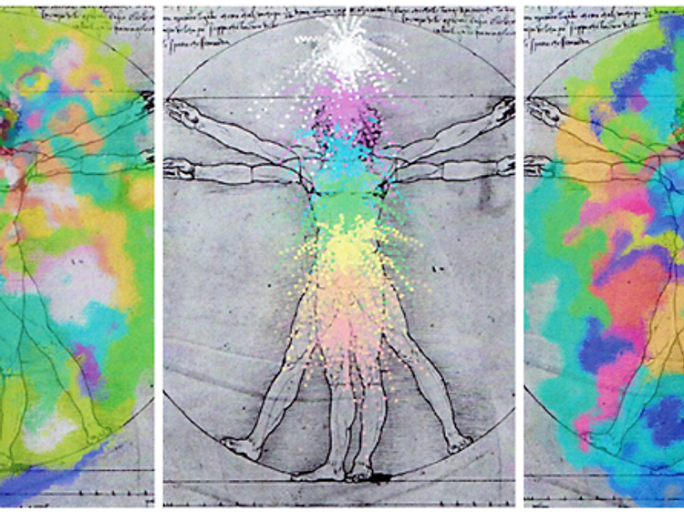 A full-body aura energy scan rendered in colour
