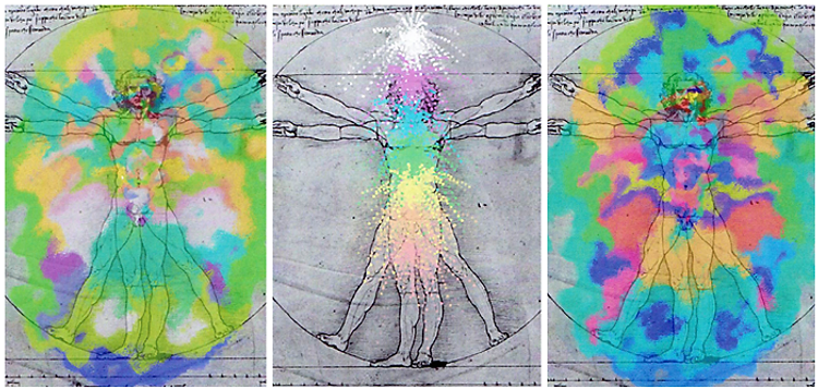 Full body aura rendered over the Vitruvian Man