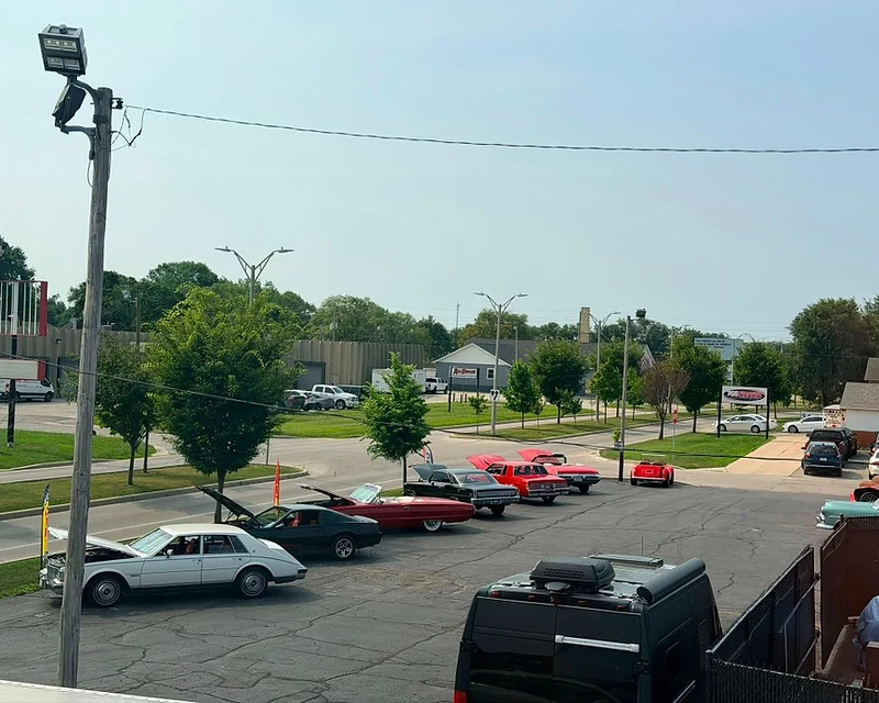 US Motor Sales lot in Kokomo, Indiana full of classic and muscle cars