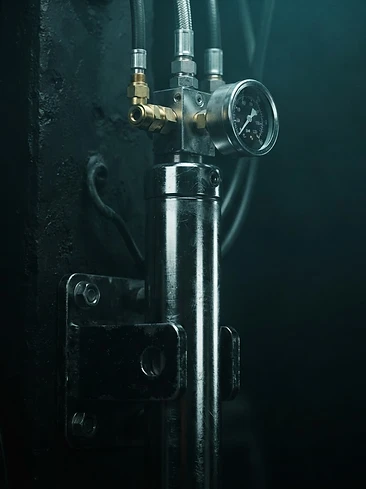 Heavy duty chrome nitrogen gas spring with pressure gauge and valve fittings