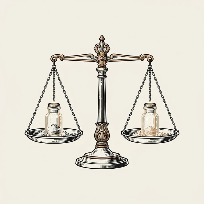 Illustration of two vials compared on a balance scale