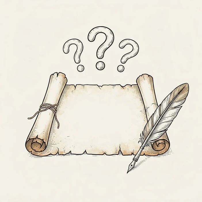 Illustration of an untrusted vendor list scroll with question marks