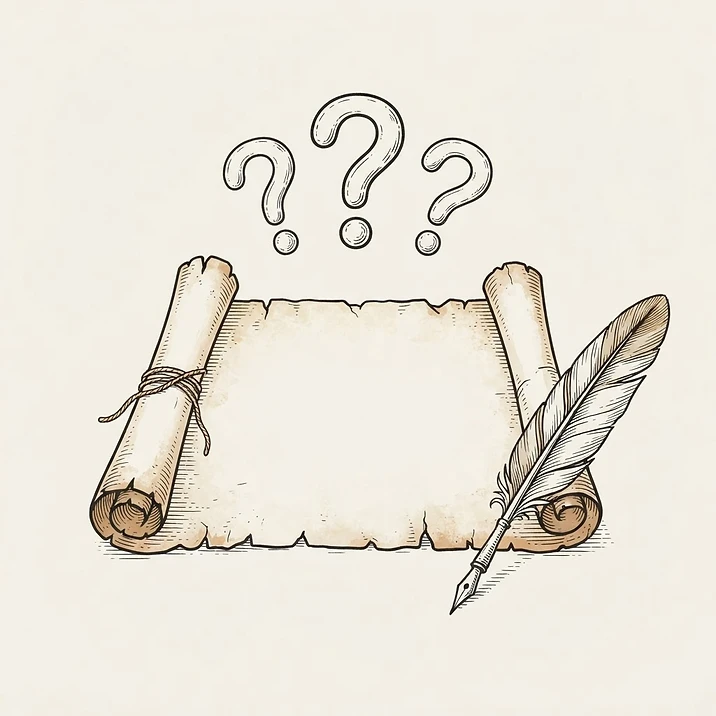 Illustration of an untrusted vendor list scroll with question marks