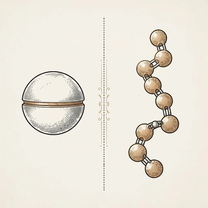 Illustration comparing a capsule pill with a peptide chain