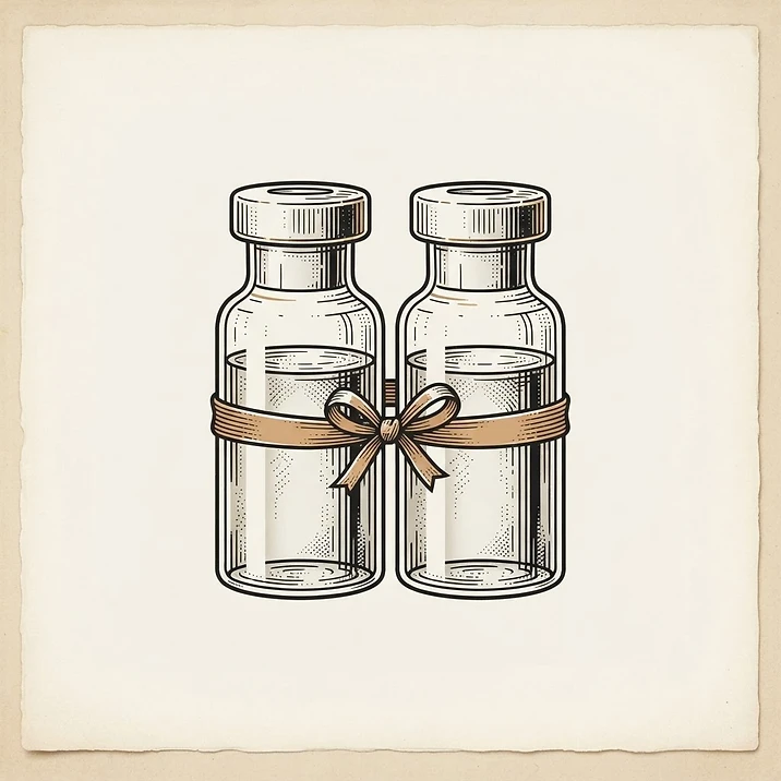 Illustration of two vials paired together with a ribbon band