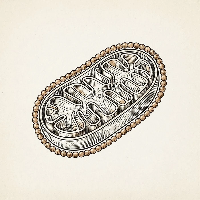 Illustration of a peptide chain wrapping a mitochondrion membrane
