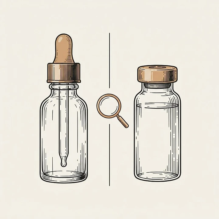 Illustration of a dropper bottle compared with a research vial