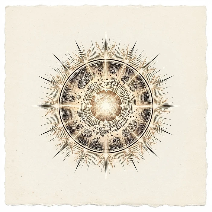 Illustration of a cell radiating energy sparks