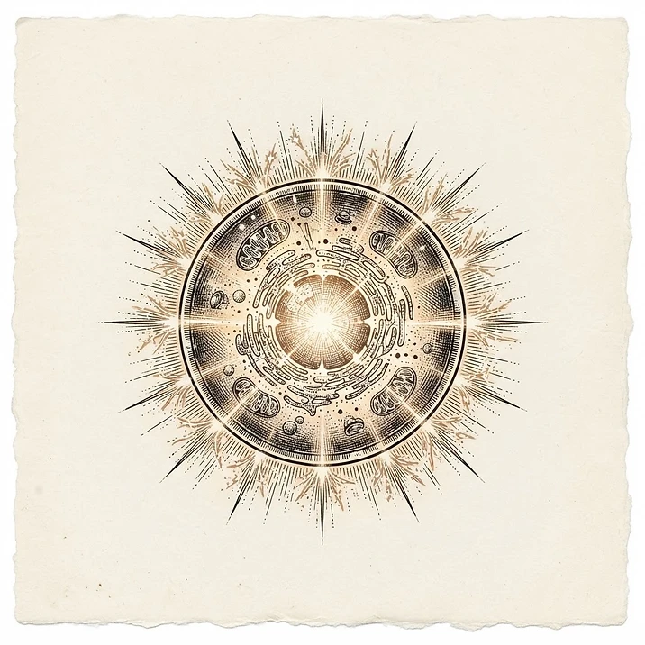 Illustration of a cell radiating energy sparks