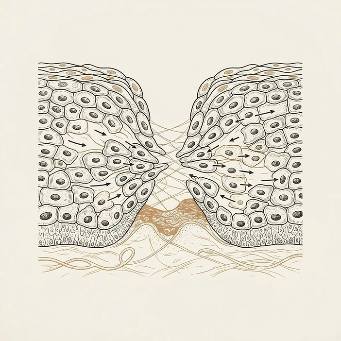 Illustration of cells migrating to close a wound gap