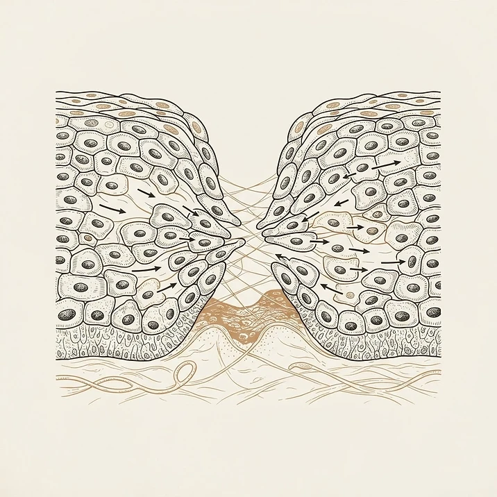 Illustration of cells migrating to close a wound gap