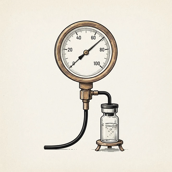 Illustration of purity testing with a vintage gauge near its maximum
