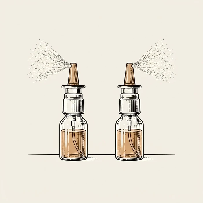 Illustration of two nasal spray bottles side by side