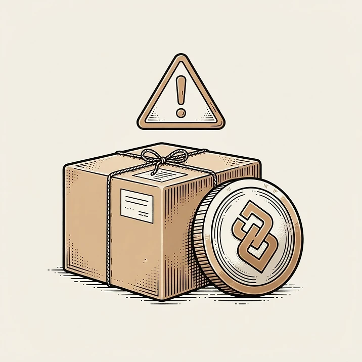 Illustration of a package paid by coin with a warning triangle