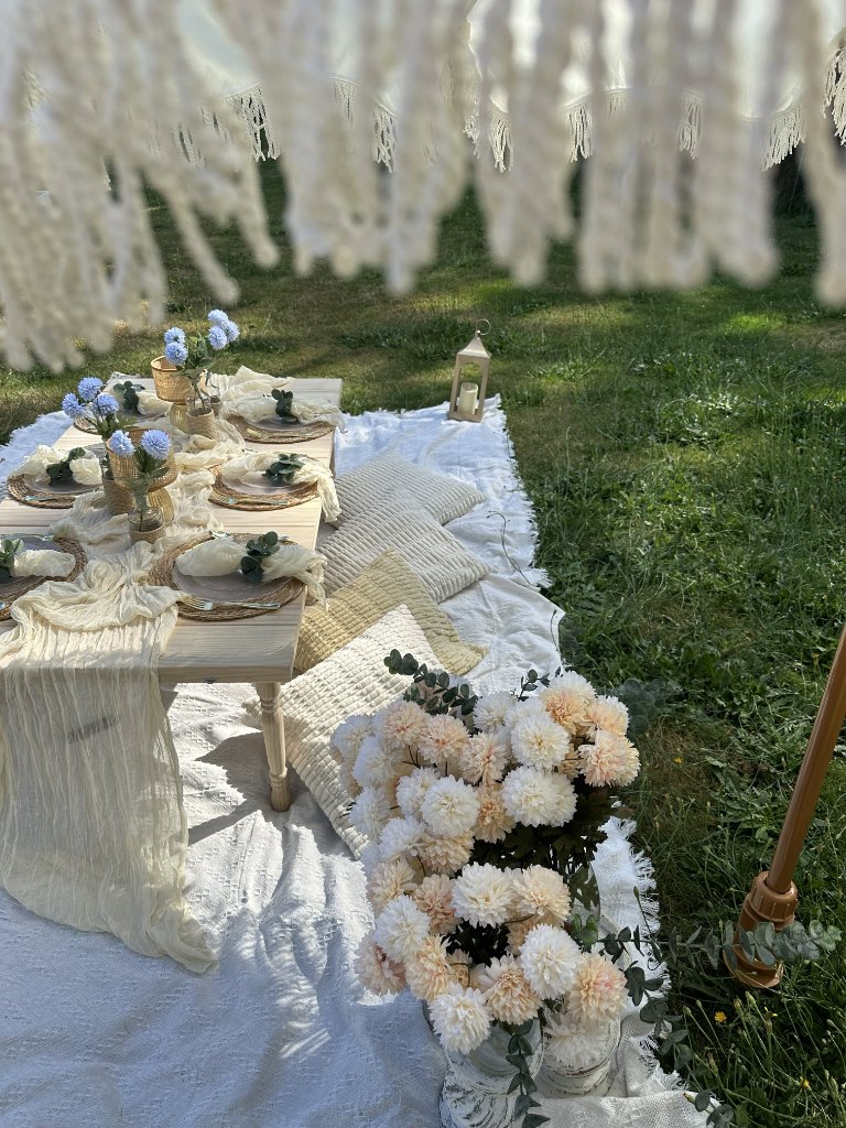 Luxury picnic overlooking Puget Sound at golden hour