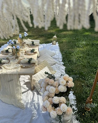 Styled luxury picnic tablescape detail