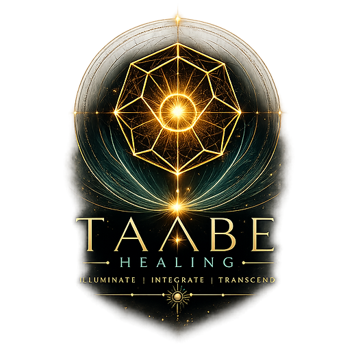 Taabe Healing emblem — golden sacred geometry sun