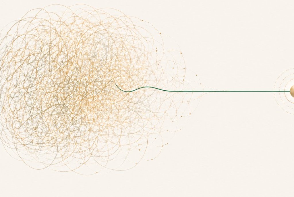 Tangled overlapping lines representing an overactive mind