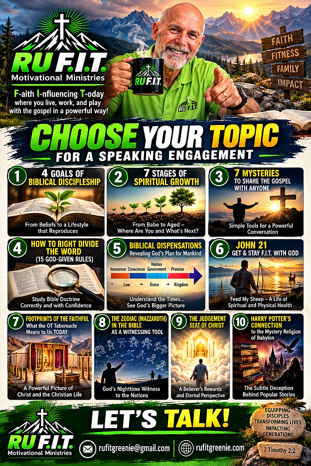 Speaking topics infographic — 10 topics for a speaking engagement with RU F.I.T. Motivational Ministries