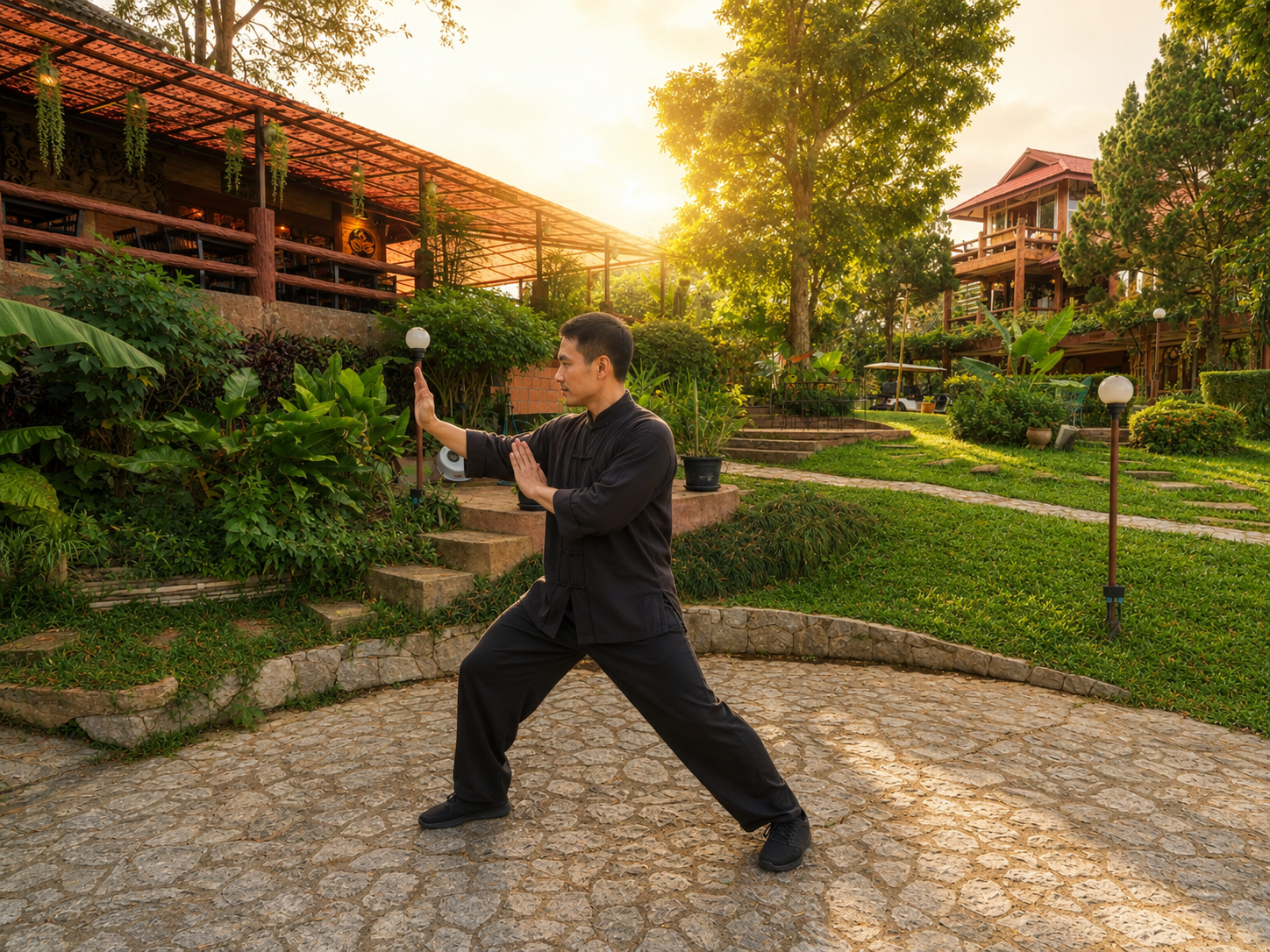 Calm yoga practice at sunrise