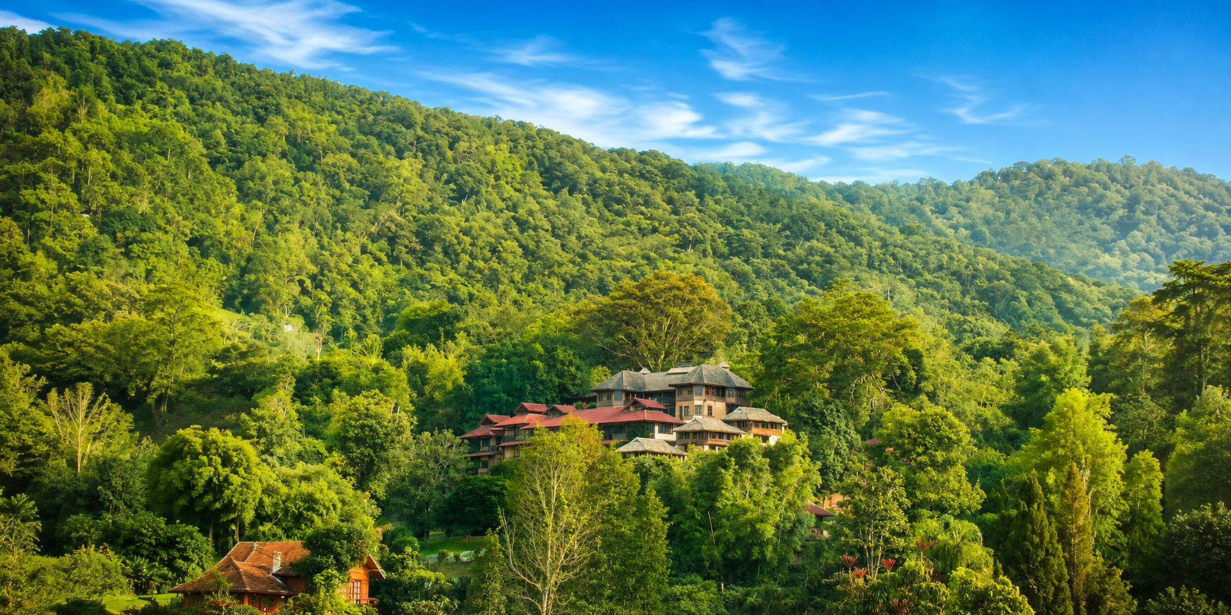 Teak villa among green hills