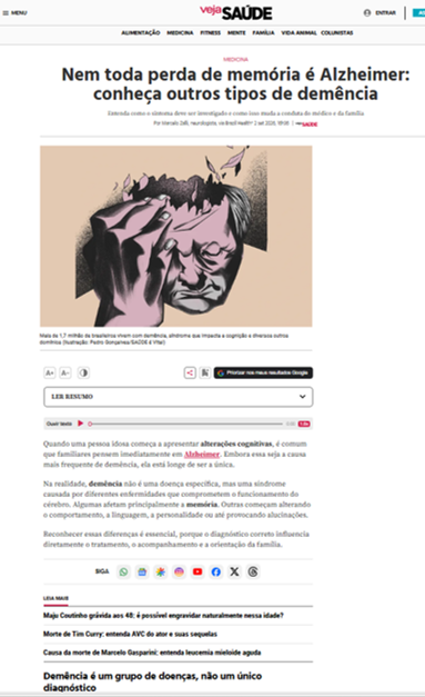 Artigo do Dr. Marcelo Zalli na Veja Saúde: nem toda perda de memória é Alzheimer — outros tipos de demência