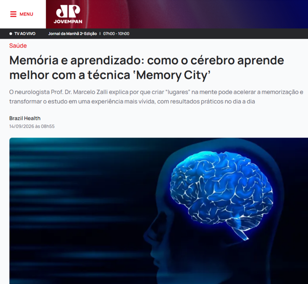Matéria da Jovem Pan: memória e aprendizado com a técnica Memory City — Dr. Marcelo Zalli