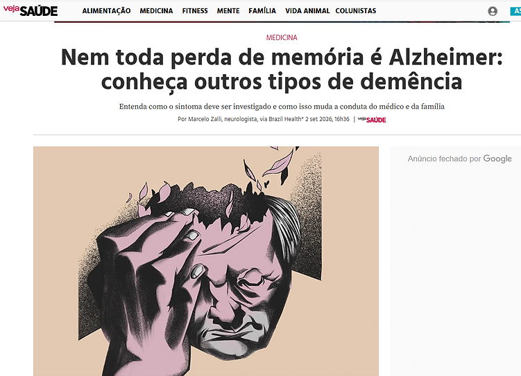 Dr. Marcelo Zalli na VEJA SAÚDE — artigo sobre perda de memória, Alzheimer e outros tipos de demência