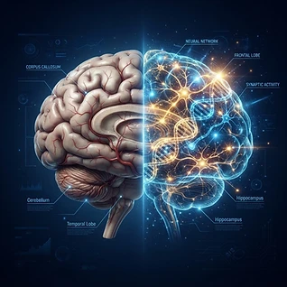 Pesquisador em laboratório examinando imagens de cérebro e redes neurais, representando o progresso global na pesquisa de Alzheimer
