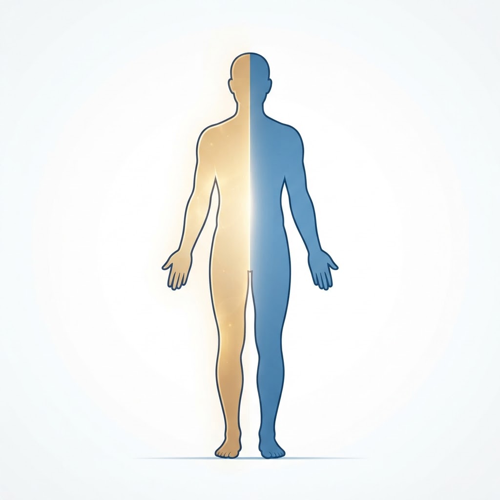 Ilustração médica — assimetria corporal na síndrome corticobasal