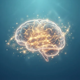 Ilustração médica de cérebro com redes neurais e conexões cognitivas, representando saúde cerebral e conscientização sobre Alzheimer