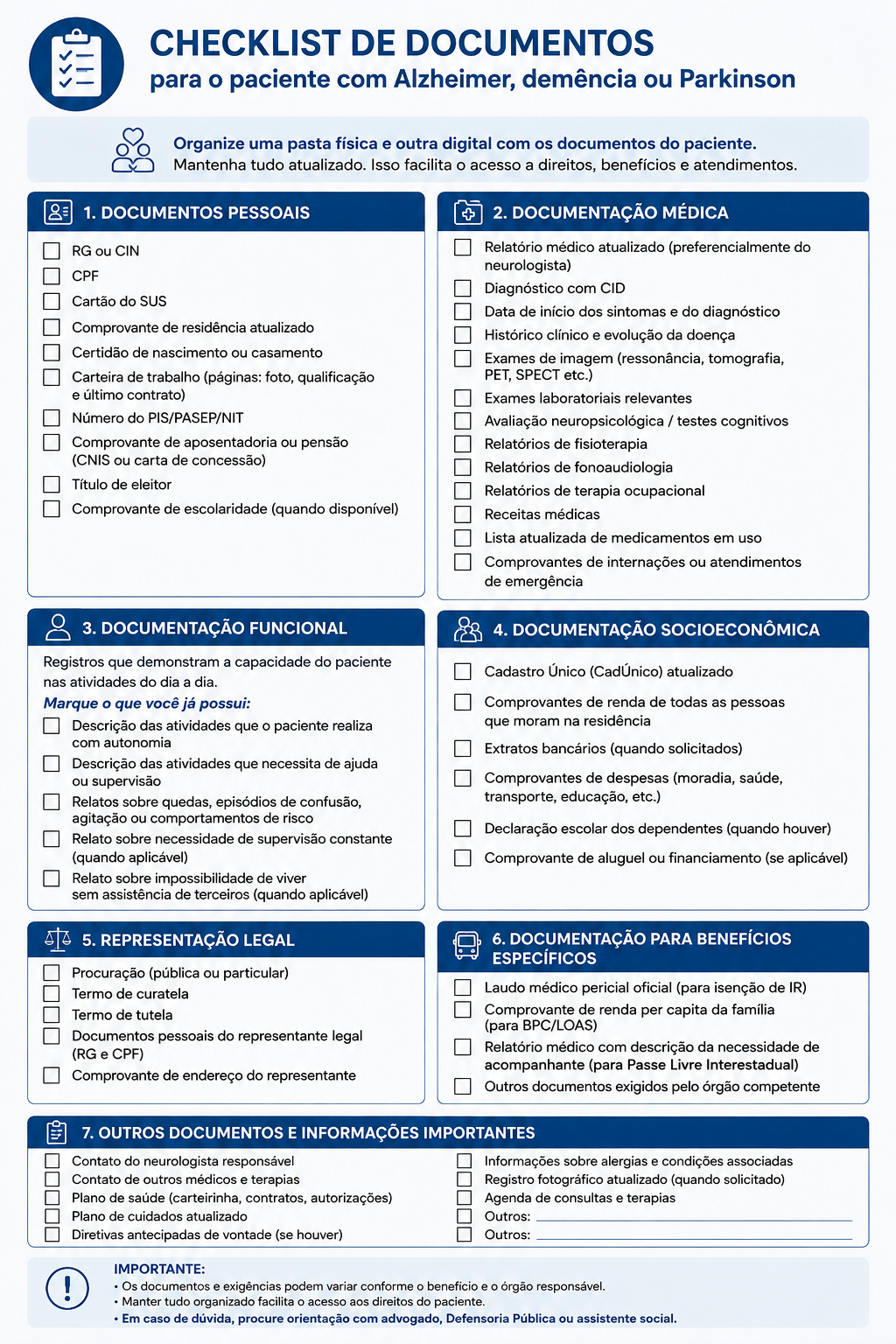 Checklist de Documentos para Doenças Neurodegenerativas