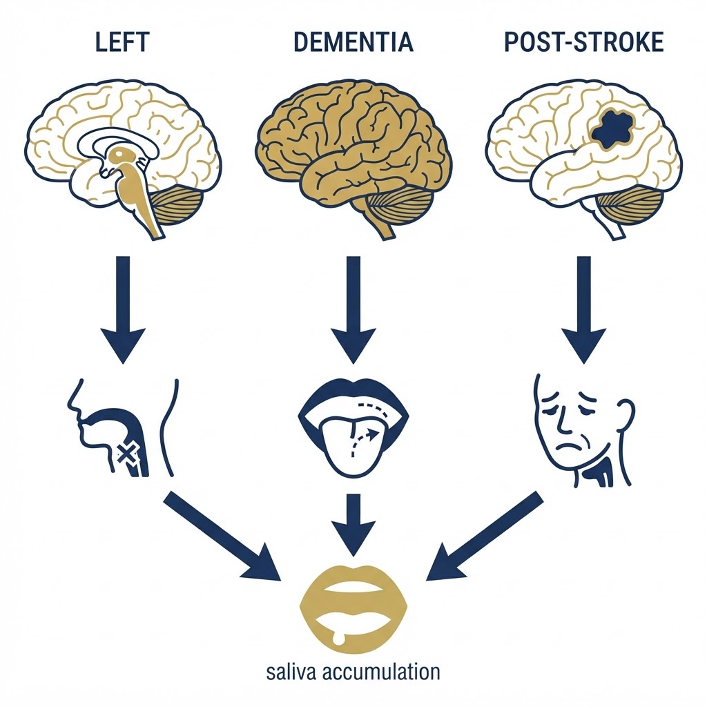 Infográfico — sialorreia em Parkinson, demências e pós-AVC