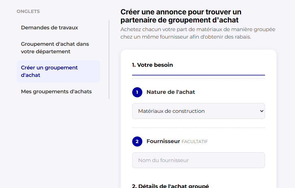 Créer un groupement d'achat