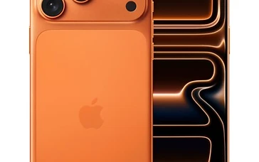 iPhone 17 Pro Max in Cosmic Orange — back and front views with triple-camera system and Dynamic Island display