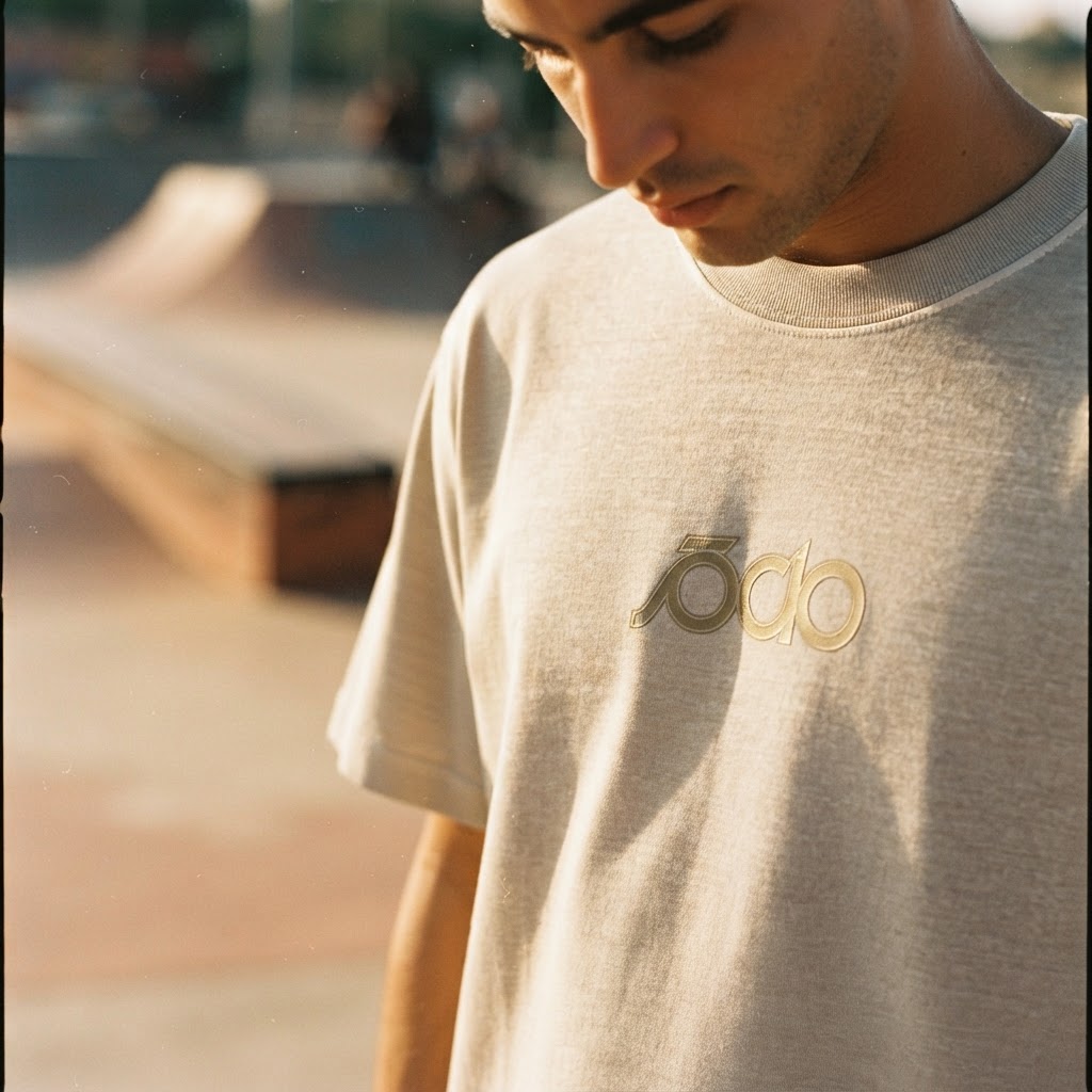 T-Shirt Logo Minimal — Bege Estonado Oversized