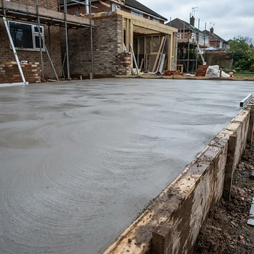 Freshly finished concrete slab