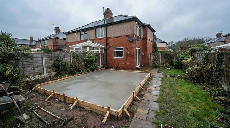 New concrete slab prepared beside a home in the Burnley area