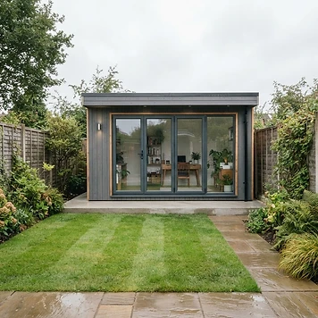 Garden room standing on a concrete slab base