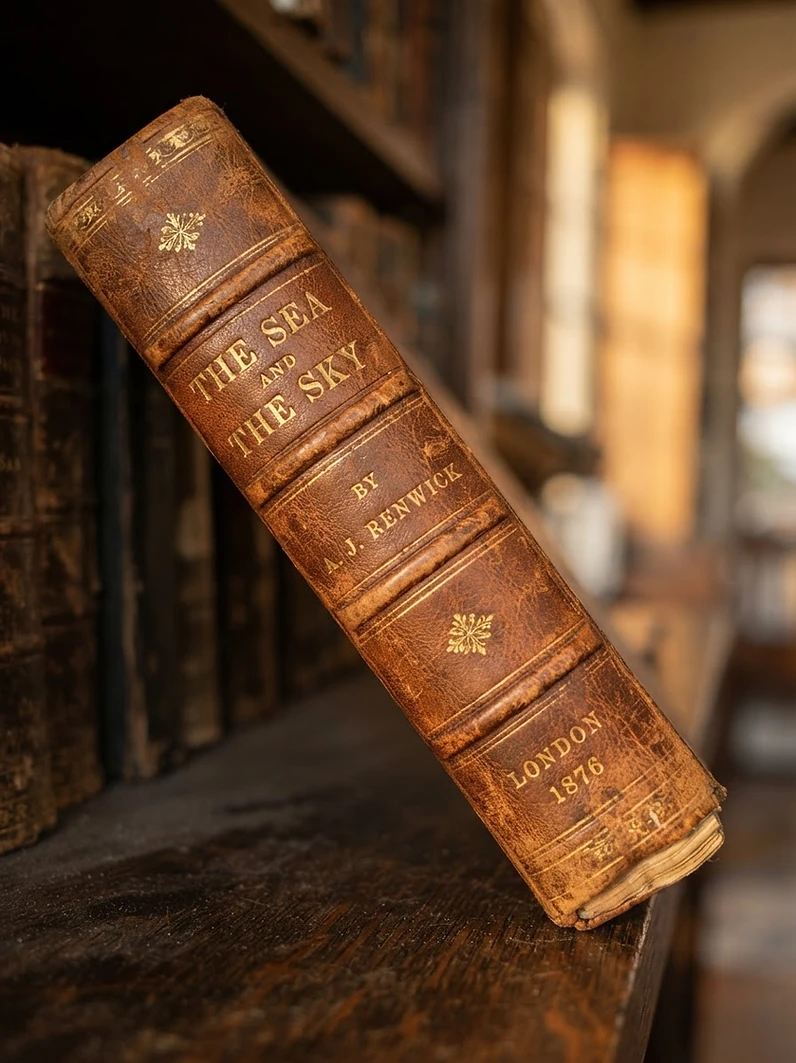 Macro detail of a weathered book spine with gold-leaf lettering
