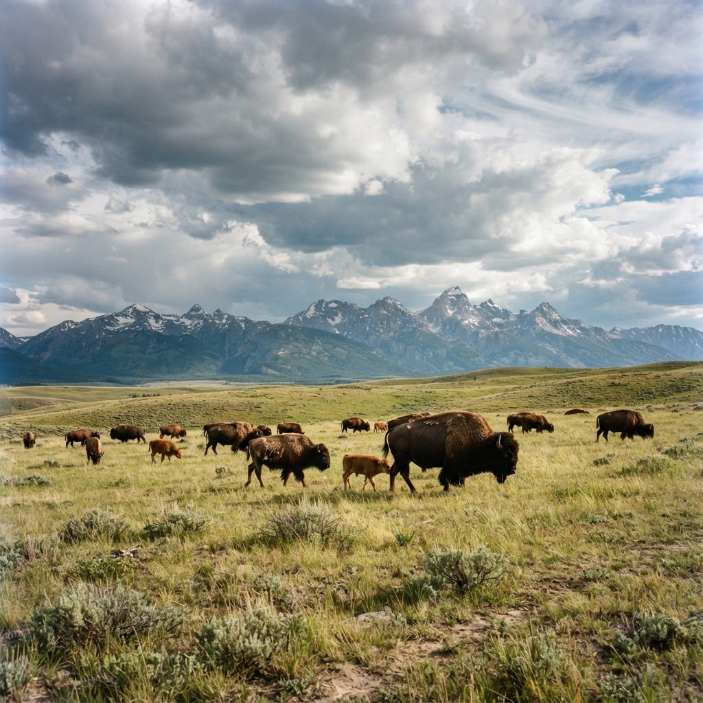 Bison grazing protected Montana prairie