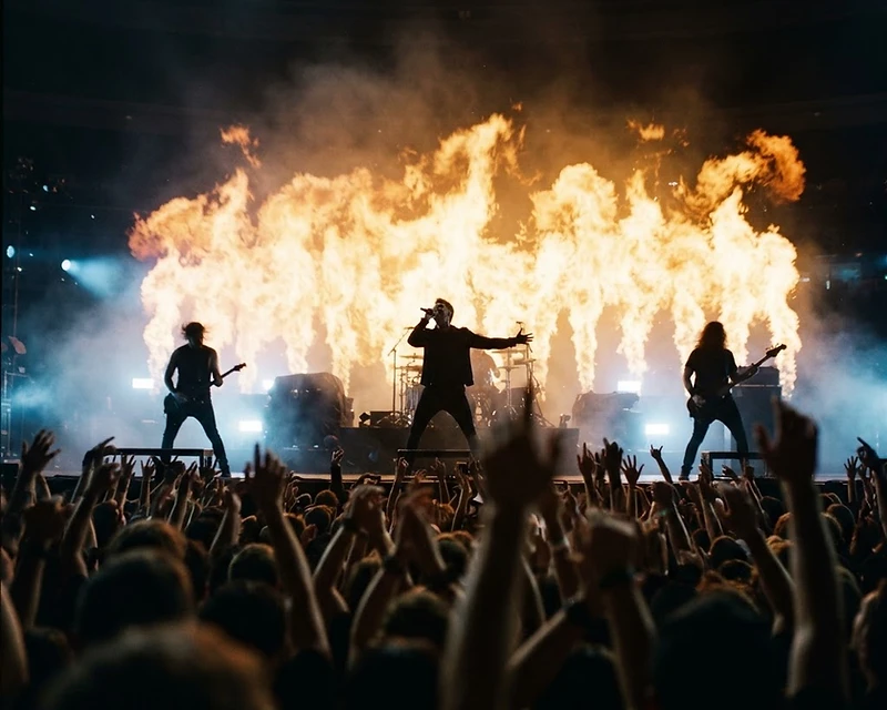 Revival Theory on stage amid walls of fire
